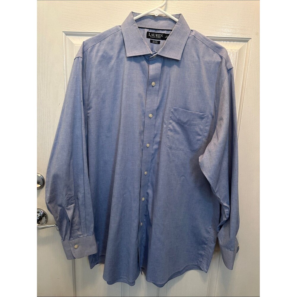 Ralph Lauren Oxford Dress Shirt Light Blue 100% Cotton Slim Fit No Iron 18 34/35